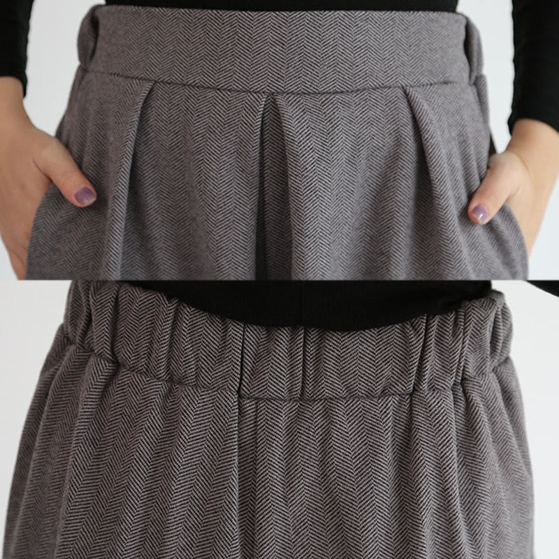 Plain Elastic Waistband Design Women's 7-8 Length Wide Leg Pants With Pockets