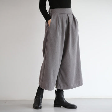 Plain Elastic Waistband Design Women's 7-8 Length Wide Leg Pants With Pockets