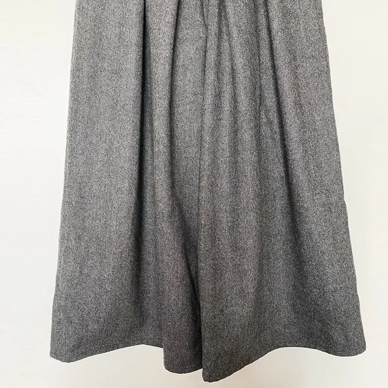 Plain Elastic Waistband Design Women's 7-8 Length Wide Leg Pants With Pockets