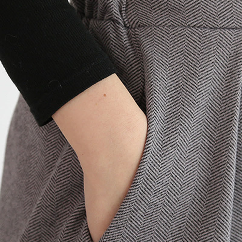 Plain Elastic Waistband Design Women's 7-8 Length Wide Leg Pants With Pockets