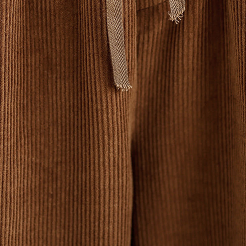 Women's Color Contrast Drawstring Design Corduroy Pants With Pockets
