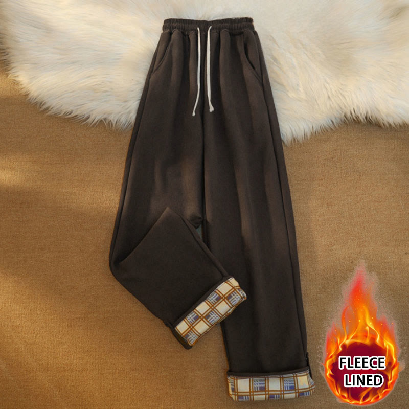 Women's Patchwork Cotton Corduroy Fleece-Lined Wide Leg Pants With Pockets