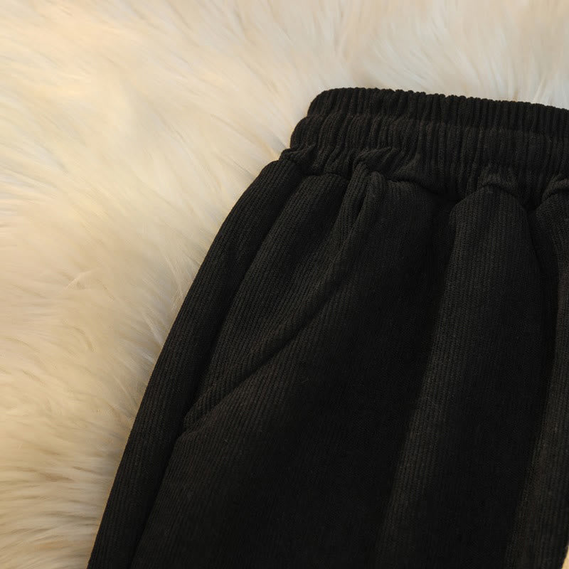 Women's Patchwork Cotton Corduroy Fleece-Lined Wide Leg Pants With Pockets