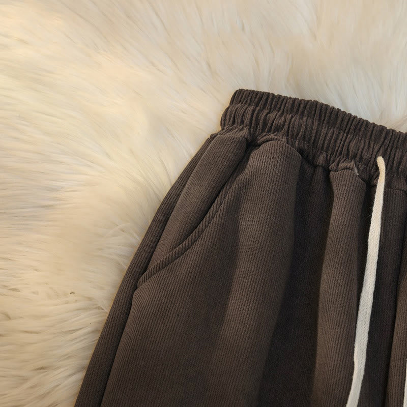 Women's Patchwork Cotton Corduroy Fleece-Lined Wide Leg Pants With Pockets