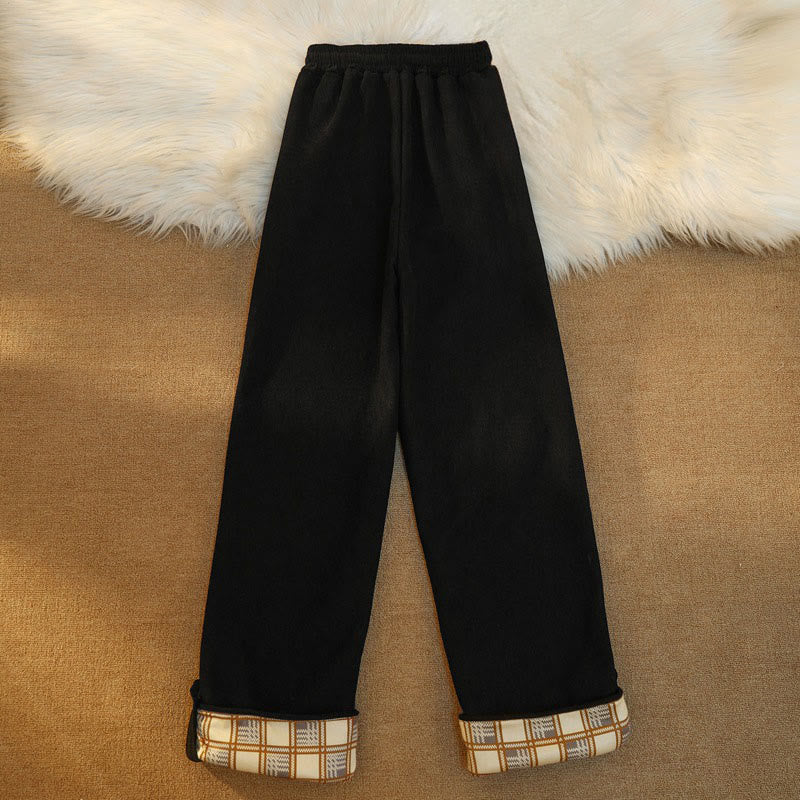 Women's Patchwork Cotton Corduroy Fleece-Lined Wide Leg Pants With Pockets