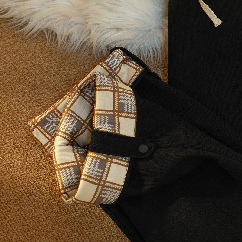 Women's Patchwork Cotton Corduroy Fleece-Lined Wide Leg Pants With Pockets