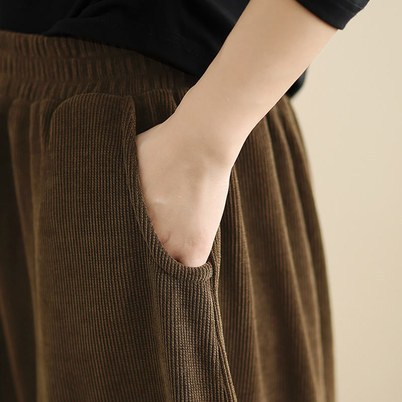 Women's Fall Patchwork Plain Corduroy Harem Pants With Pockets