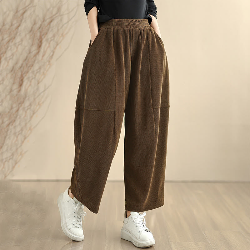 Women's Fall Patchwork Plain Corduroy Harem Pants With Pockets