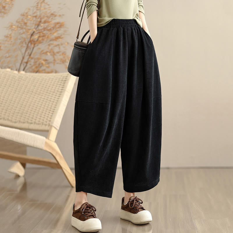 Women's Fall Patchwork Plain Corduroy Harem Pants With Pockets