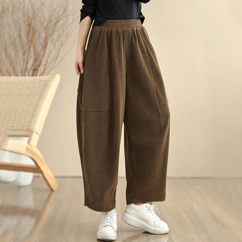Women's Fall Patchwork Plain Corduroy Harem Pants With Pockets