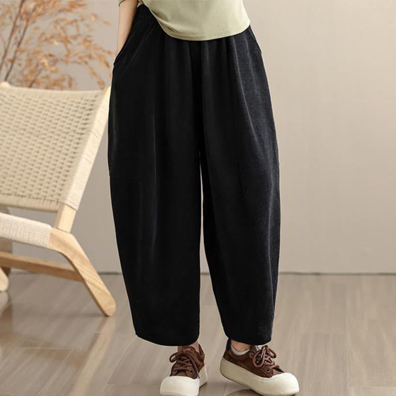 Women's Fall Patchwork Plain Corduroy Harem Pants With Pockets