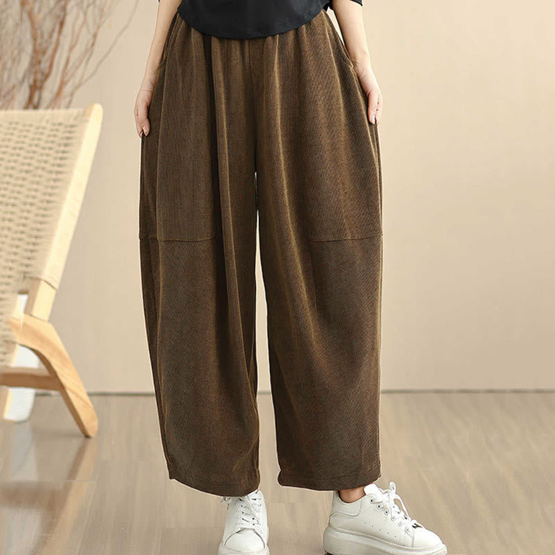 Women's Fall Patchwork Plain Corduroy Harem Pants With Pockets