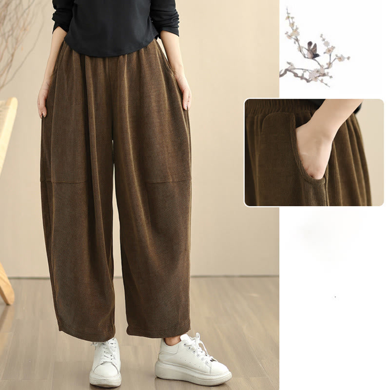Women's Fall Patchwork Plain Corduroy Harem Pants With Pockets