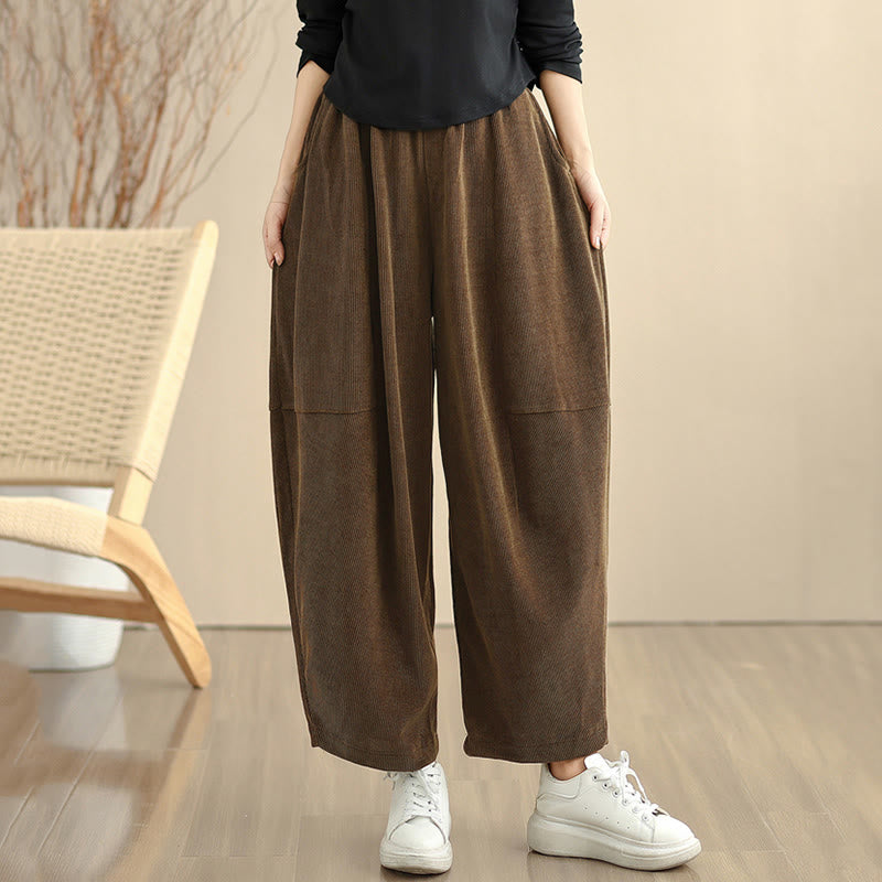 Women's Fall Patchwork Plain Corduroy Harem Pants With Pockets