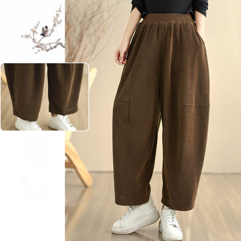 Women's Fall Patchwork Plain Corduroy Harem Pants With Pockets