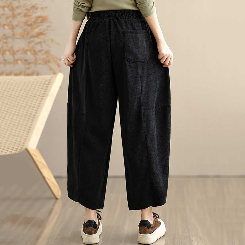 Women's Fall Patchwork Plain Corduroy Harem Pants With Pockets