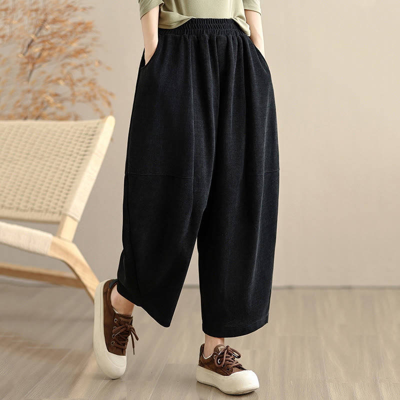 Women's Fall Patchwork Plain Corduroy Harem Pants With Pockets