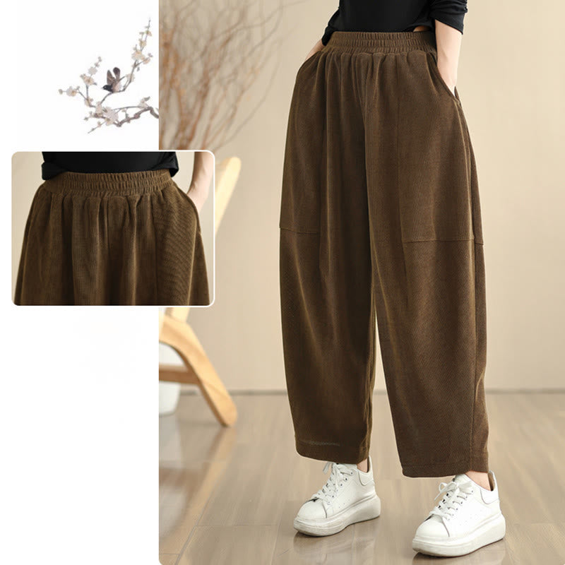 Women's Fall Patchwork Plain Corduroy Harem Pants With Pockets
