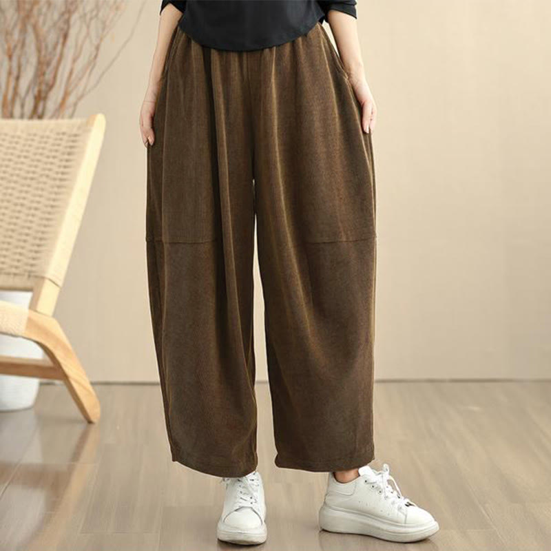 Women's Fall Patchwork Plain Corduroy Harem Pants With Pockets
