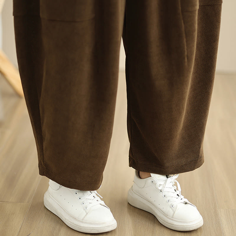 Women's Fall Patchwork Plain Corduroy Harem Pants With Pockets