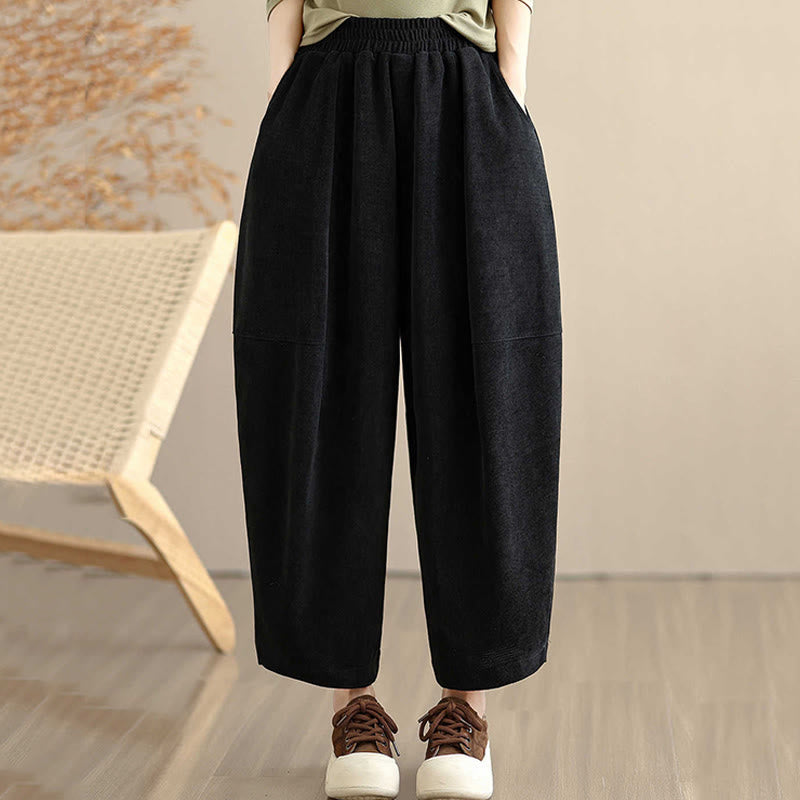Women's Fall Patchwork Plain Corduroy Harem Pants With Pockets