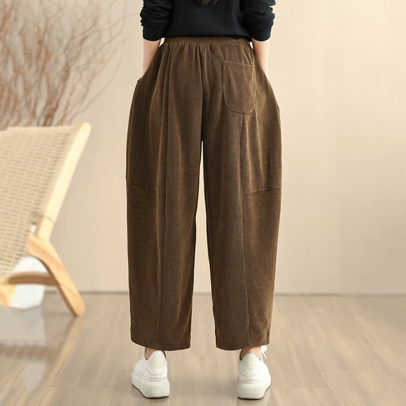 Women's Fall Patchwork Plain Corduroy Harem Pants With Pockets