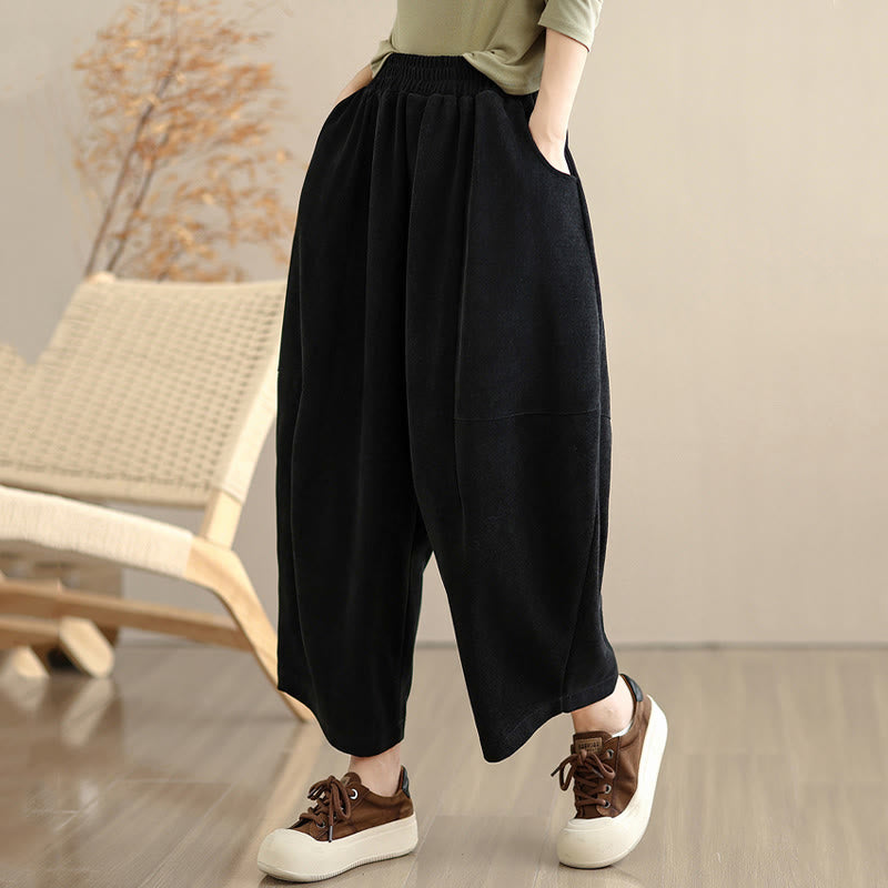 Women's Fall Patchwork Plain Corduroy Harem Pants With Pockets