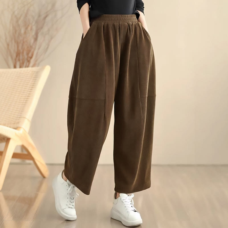 Women's Fall Patchwork Plain Corduroy Harem Pants With Pockets