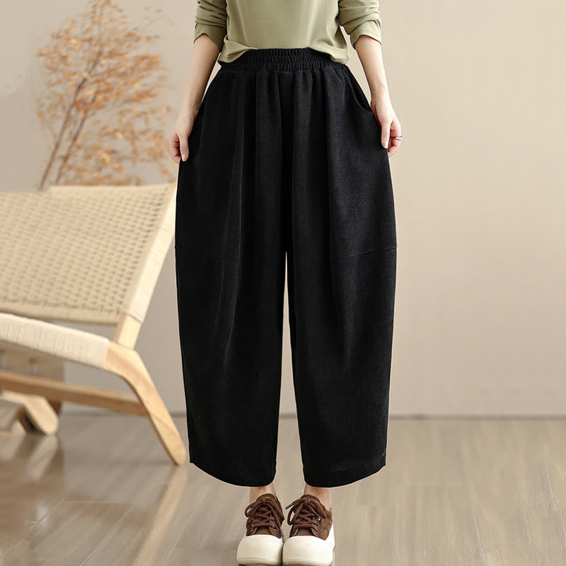 Women's Fall Patchwork Plain Corduroy Harem Pants With Pockets