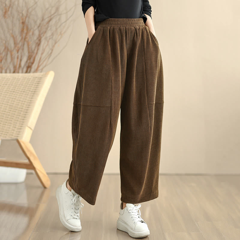 Women's Fall Patchwork Plain Corduroy Harem Pants With Pockets