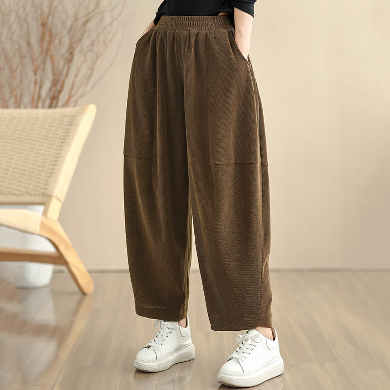 Women's Fall Patchwork Plain Corduroy Harem Pants With Pockets