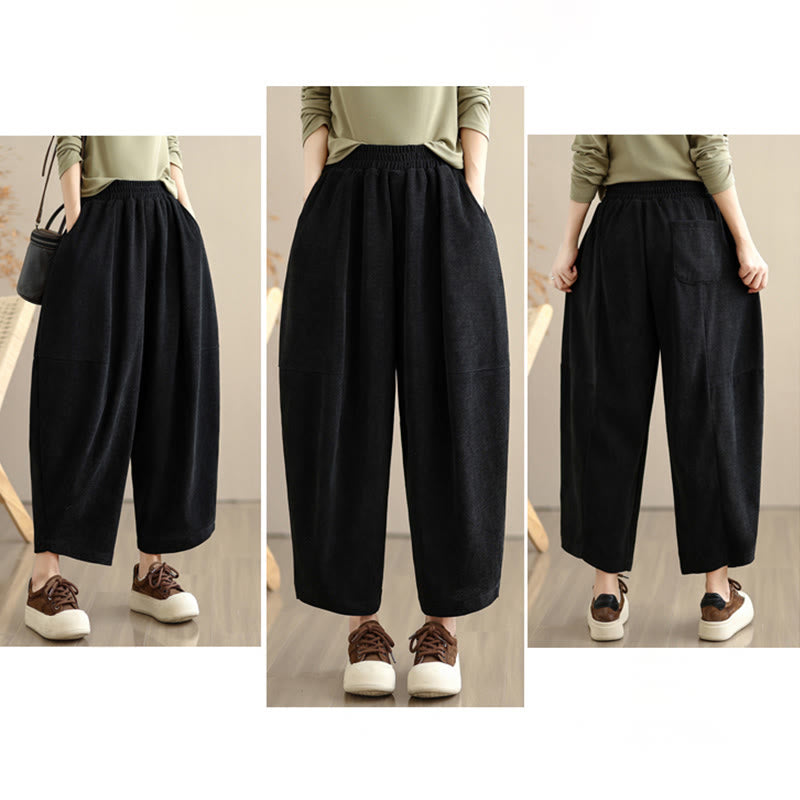 Women's Fall Patchwork Plain Corduroy Harem Pants With Pockets