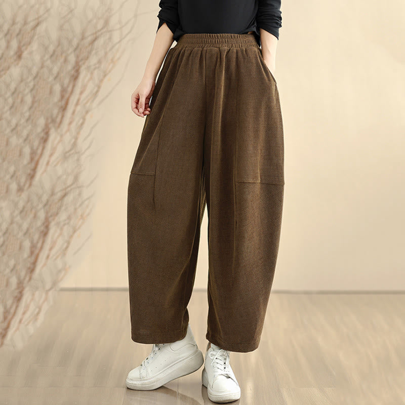 Women's Fall Patchwork Plain Corduroy Harem Pants With Pockets