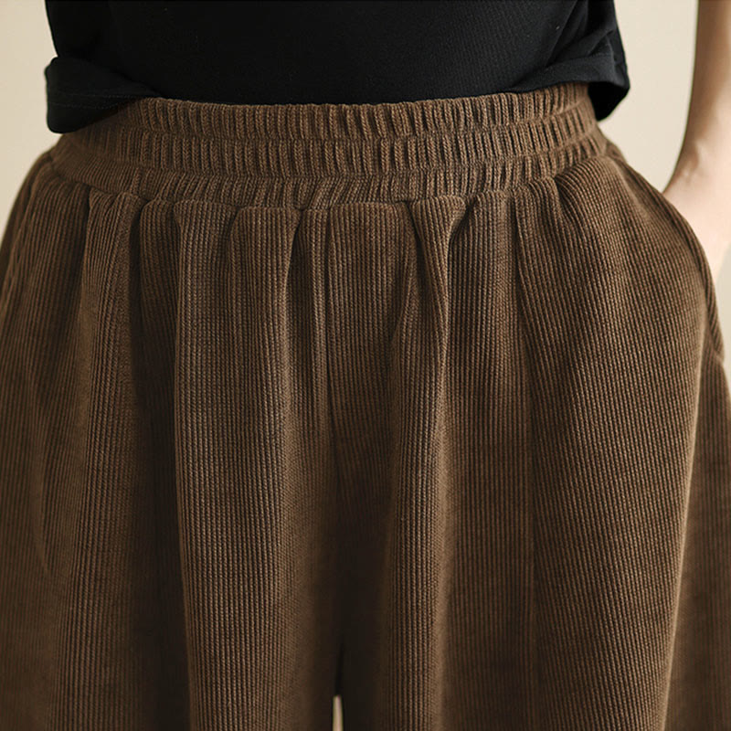 Women's Fall Patchwork Plain Corduroy Harem Pants With Pockets