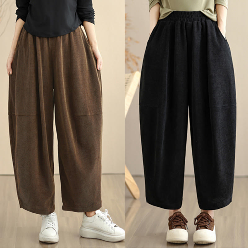Women's Fall Patchwork Plain Corduroy Harem Pants With Pockets