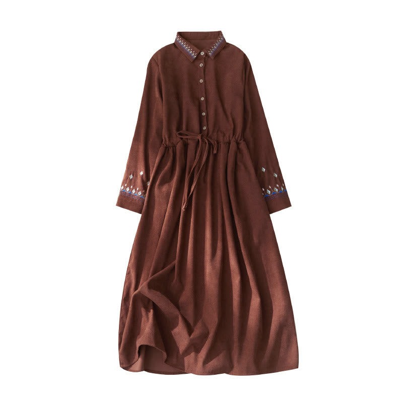 Embroidered Floral Breathable Polyester Midi Dress for Mindful Living