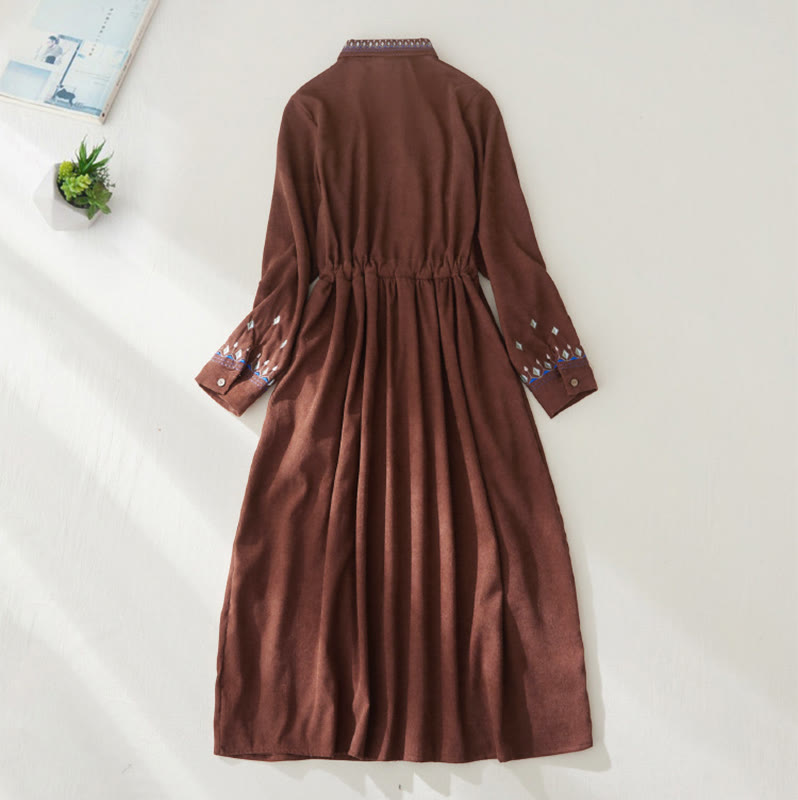 Embroidered Floral Breathable Polyester Midi Dress for Mindful Living