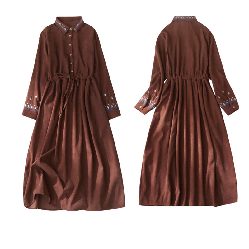 Embroidered Floral Breathable Polyester Midi Dress for Mindful Living