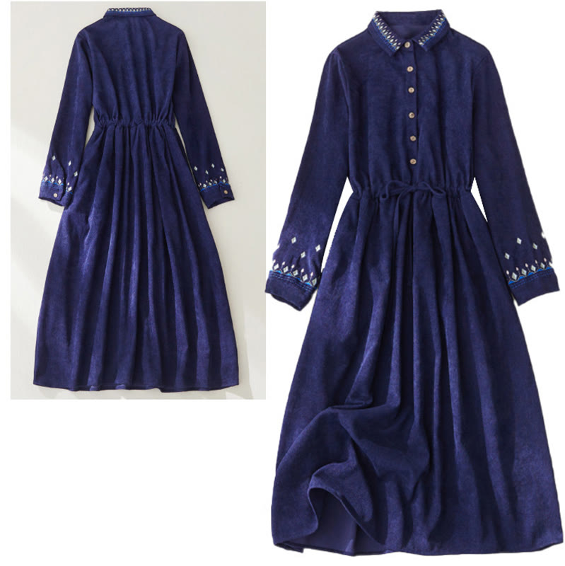 Embroidered Floral Breathable Polyester Midi Dress for Mindful Living