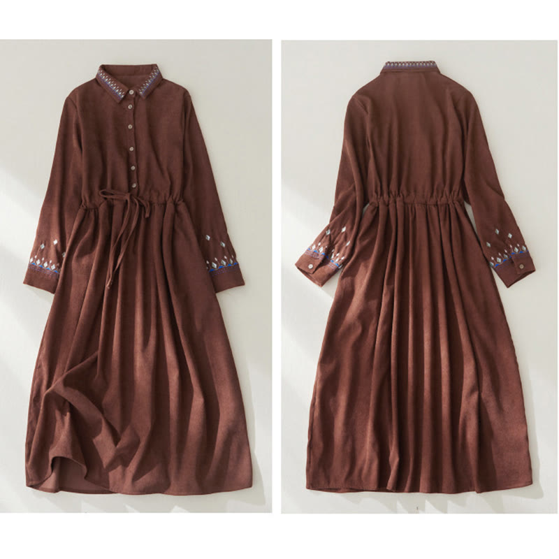 Embroidered Floral Breathable Polyester Midi Dress for Mindful Living