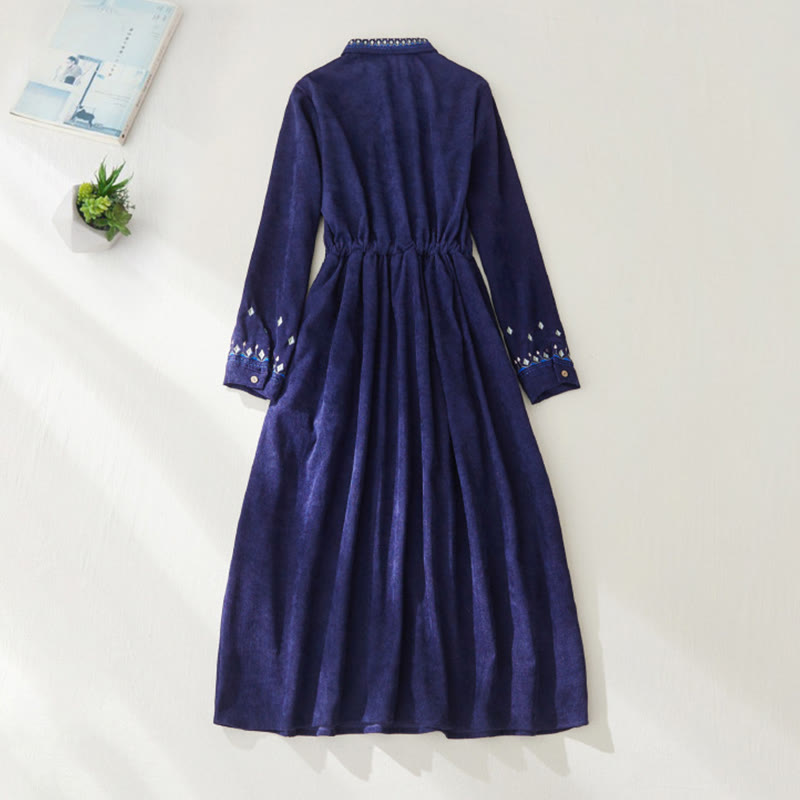 Embroidered Floral Breathable Polyester Midi Dress for Mindful Living
