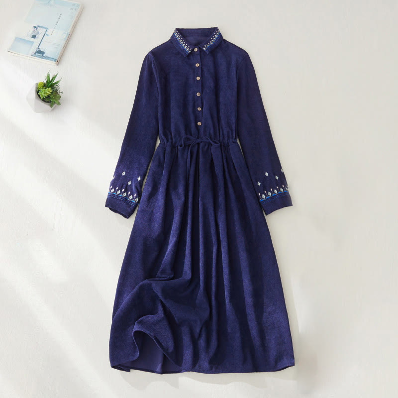Embroidered Floral Breathable Polyester Midi Dress for Mindful Living