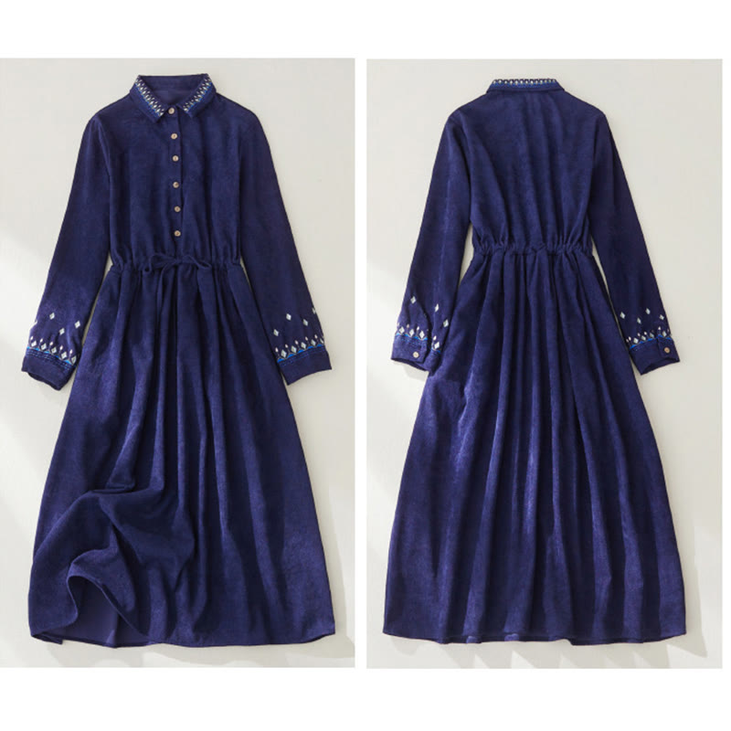 Embroidered Floral Breathable Polyester Midi Dress for Mindful Living