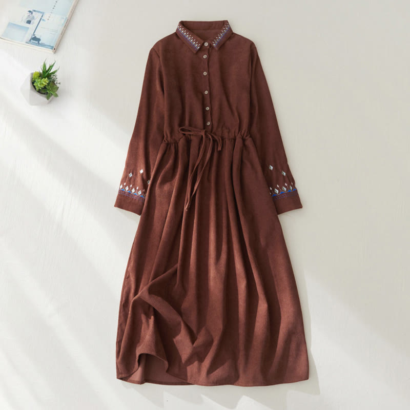 Embroidered Floral Breathable Polyester Midi Dress for Mindful Living