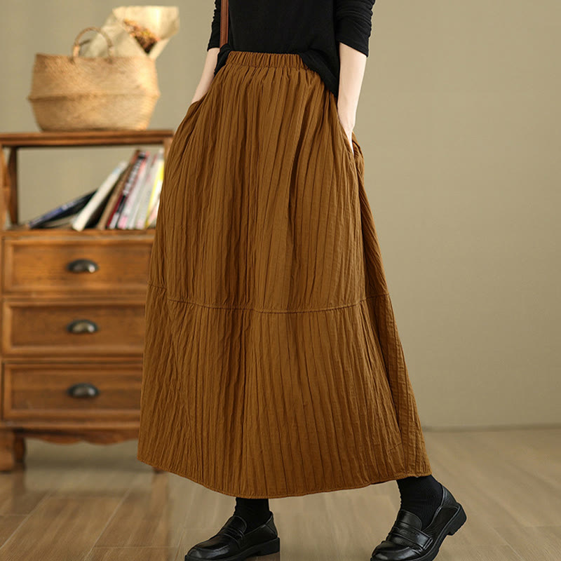 Plain Pleats Design Elastic Waist Women's Thermal Skirt With Pockets
