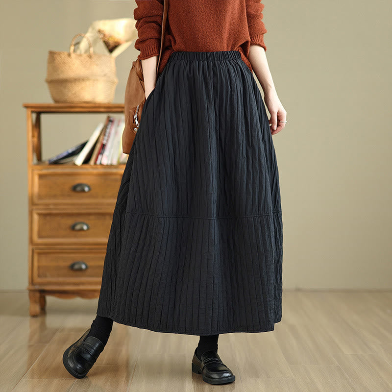 Plain Pleats Design Elastic Waist Women's Thermal Skirt With Pockets