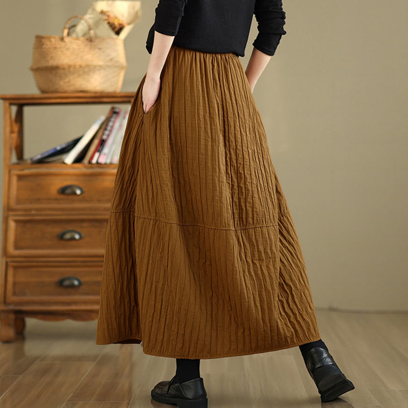Plain Pleats Design Elastic Waist Women's Thermal Skirt With Pockets