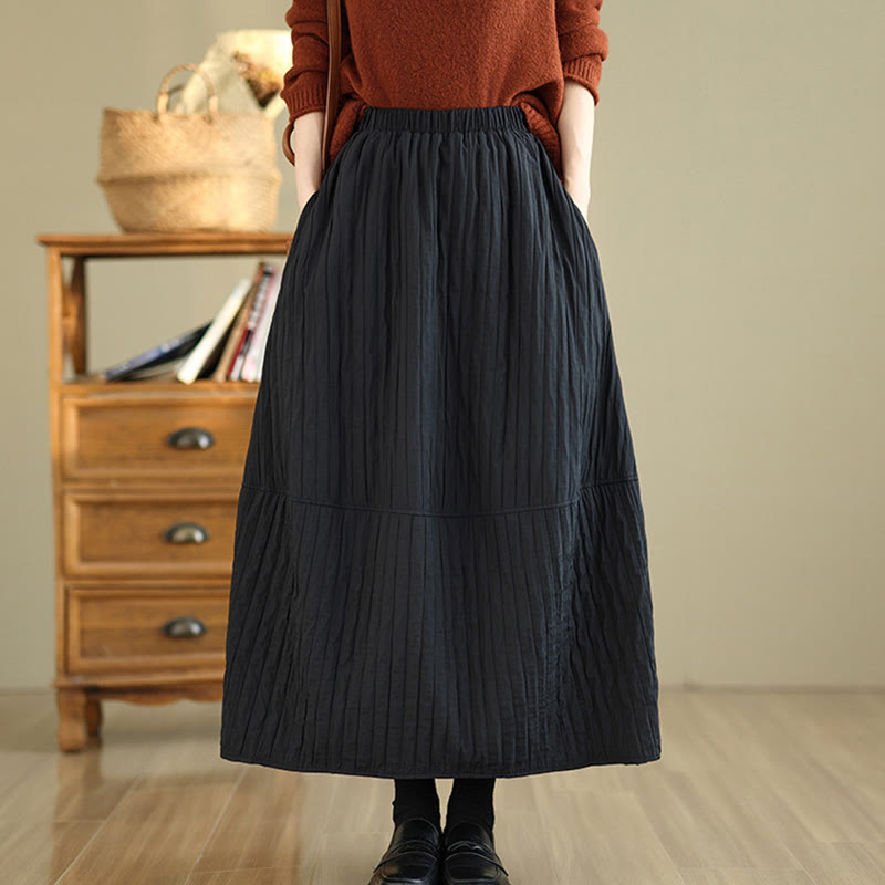 Plain Pleats Design Elastic Waist Women's Thermal Skirt With Pockets