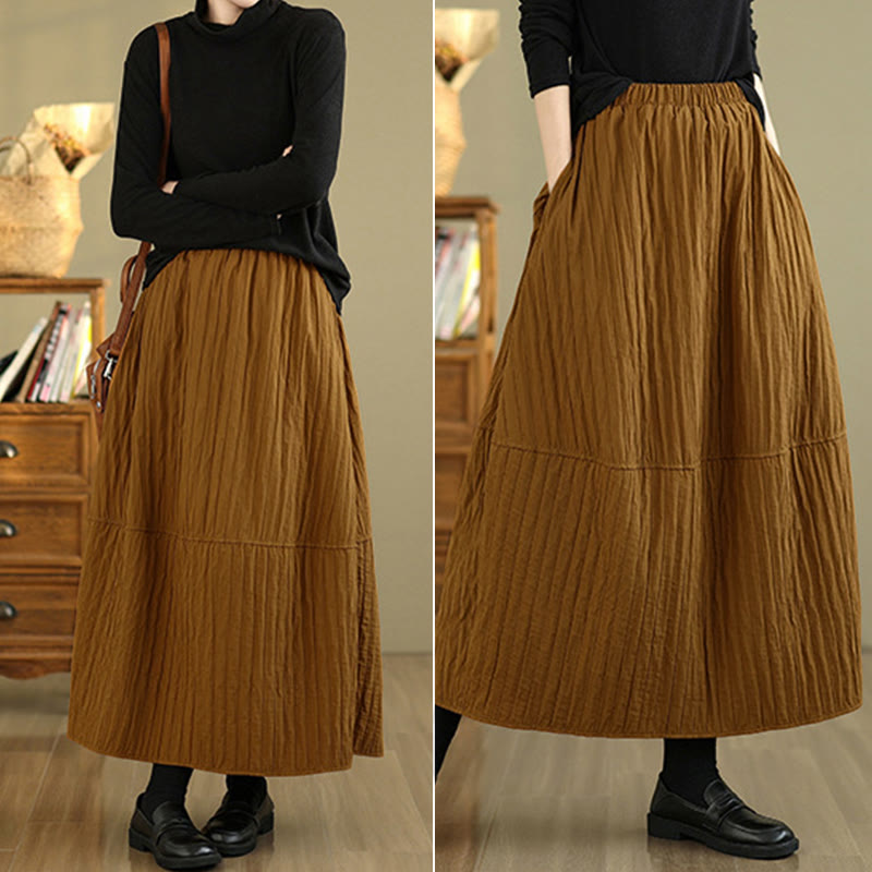 Plain Pleats Design Elastic Waist Women's Thermal Skirt With Pockets
