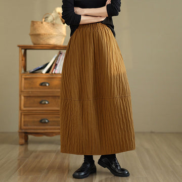 Plain Pleats Design Elastic Waist Women's Thermal Skirt With Pockets